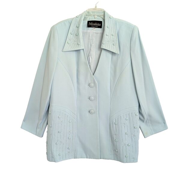 Moshita Couture 2PC Baby Blue Beaded Jacket and Skirt Embellished Jacket Insert - Picture 1 of 15